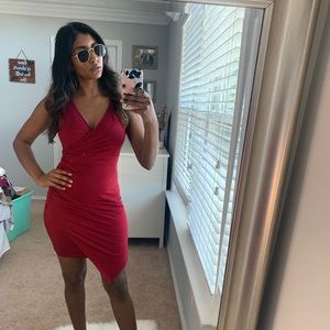 Comfy red faux wrap dress S